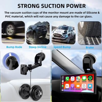 Carplay Screen Mount, Bendable Flexible Dashboard Suction Cup Bracket for 7Inch 9Inch 9.3 Inch 10.26 Inch Portable Car Play Windshield GPS Mount Phone Holder - Image 6
