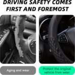 Bling Car Steering Wheel Cover, Diamond Leather Crystal Rhinestones Vehicles Steering Wheel Protector, Sparkling Anti-Slip Automotive Interior Decoration Accessories, Universal Fit (Black) - Image 4