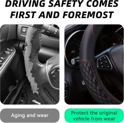 Bling Car Steering Wheel Cover, Diamond Leather Crystal Rhinestones Vehicles Steering Wheel Protector, Sparkling Anti-Slip Automotive Interior Decoration Accessories, Universal Fit (Black) - Image 4