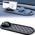 Universal Anti-Slip Car Dashboard Mat with 360° Rotating Phone Holder – Multi-Functional Organizer Pad for Phones, Sunglasses, Keys, and Daily Essentials (Gray Black)