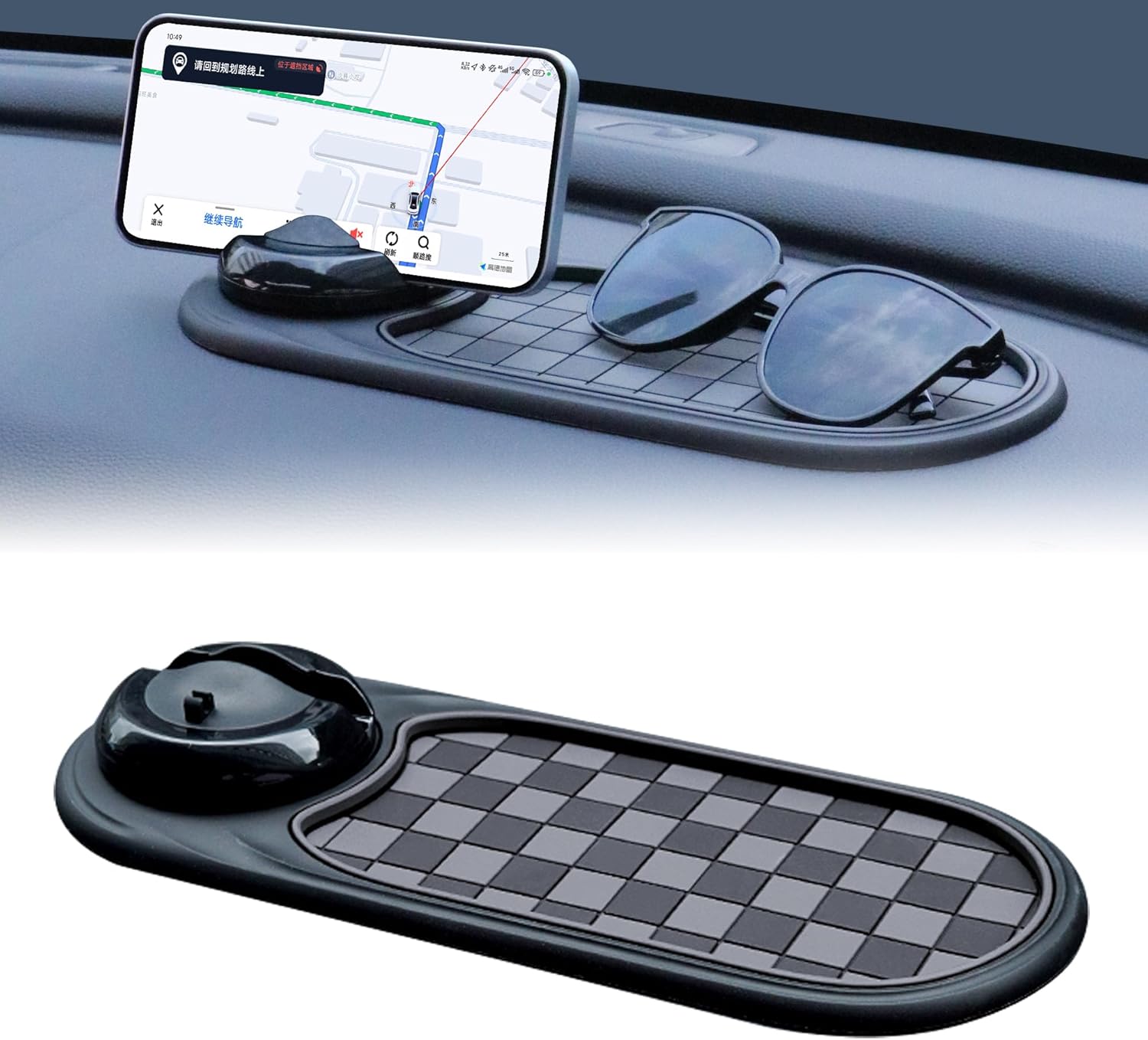 71hP6nk3mFL._AC_SL1500_.jpg Universal Anti-Slip Car Dashboard Mat with 360° Rotating Phone Holder – Multi-Functional Organizer Pad for Phones, Sunglasses, Keys, and Daily Essentials (Gray Black) - Image 1
