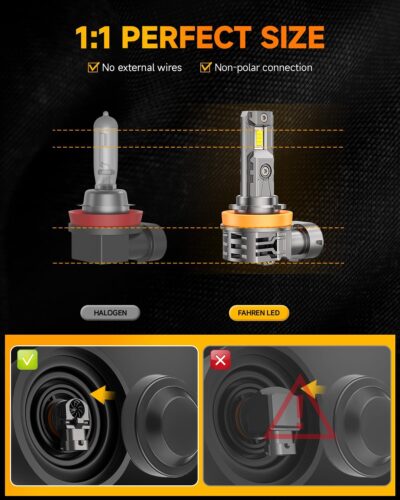 FAHREN 2026 H11/H9/H8 bulbs, 𝟓𝟎,𝟎𝟎𝟎𝐋𝐌 𝟏𝟎𝟎𝟎% Brighter 1:1 Mini Size 6500K Light Kit H11 bulbs With Fan, 10-Year Extended Lifespan, Quick Install No Adapter Needed Plug and Play, Pack of 2 - Image 3