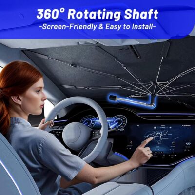 Windshield Sun Shade for Nissan Rogue 2021-2026, Custom Fit Foldable Umbrella Sunshade with 360° Rotating Shaft, Front Window Shade for UV & Heat Protection, Easy Storage Car Sun Shields - Image 8