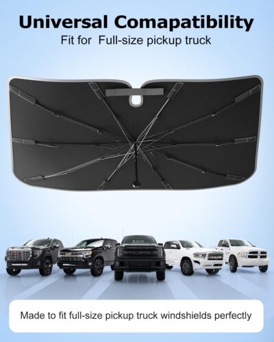 [2026 Upgraded] Weektic Truck Windshield Sun Shade for F-150/Silverado/Tundra/RAM 1500/Sierra - 5 Layers Ice Crystal Coating Blocks 99% UV, Cools Interior | 360° Swivel Handle for Easy Use - Image 3