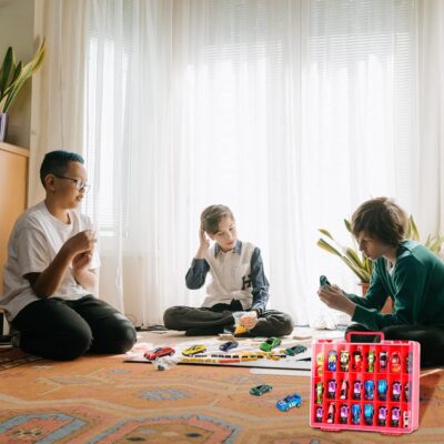 FULLCASE Toys Organizer Storage Compatible with Hot Wheels Car, Container for Matchbox Cars, Mini Toy, Small Dolls, Double Sided Carrying Box for Hotwheels - 48 Compartments (Case Only) Red - Image 6