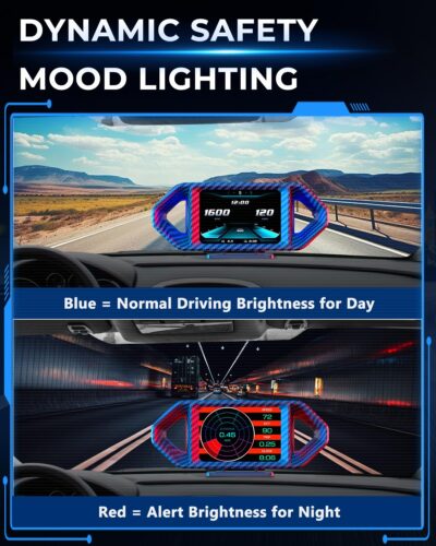 OBD2 HUD Head Up Display, Digital Speedometer Gauge for Car Truck SUV, Real-Time Speed/RPM/Fuel Economy Monitor, Plug & Play OBDII GPS HUD with RGB Light - Image 7