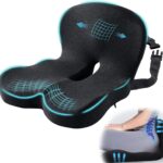 Ergonomic Seat Cushion with Adjustable Strap, Memory Foam Office Chair Seat Cushion with L-Shaped Design, Car Seat Cushion Fits for Truck Driver Semi Truck, Gaming Chair, Desk, Dark Gray