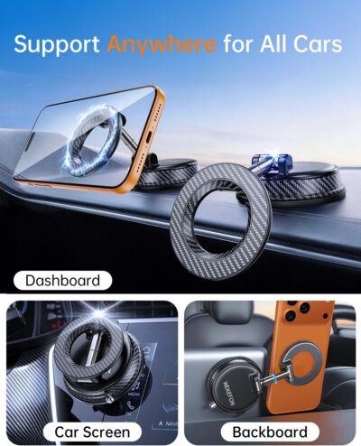 Upgraded Car Phone holder for Magsafe [120LBS Suction Cup & 3000gf Magnet ] 1100° Adjustable Vacuum Magnetic Phone Holders for Your Car, Dashboard Car Mount Bracket for iPhone & Android, Carbon Fiber - Image 2