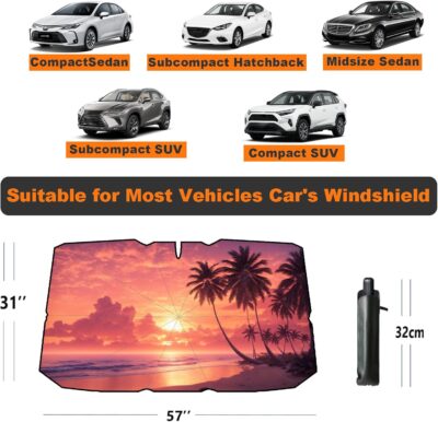 Windshield Sun Shade Umbrella for Car Front Window Sun Visor for Windshield Car Summer Accessories Protect Interior from UV Rays & Heat for Sedan, Compact SUV, Hatchbacks 57"*31" - Image 2
