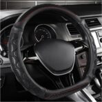 Car Steering Wheel Cover, 15 Inches 3D Honeycomb Design Car Steering Wheel Protector with Comfy Grip, Breathable Anti-Slip D-Shaped Steering Wheel Sleeve for Most Vehicles (Black)