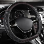 Car Steering Wheel Cover, 15 Inches 3D Honeycomb Design Car Steering Wheel Protector with Comfy Grip, Breathable Anti-Slip D-Shaped Steering Wheel Sleeve for Most Vehicles (Black)