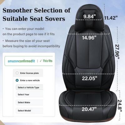 Coverado Car Seat Covers 5 Pieces, Full Set Universal Seat Covers for Cars, Waterproof Nappa Leather Auto Seat Protectors with Head Pillow, Car Interiors Fit for Most Sedans SUV Pick-up Truck, Black - Image 7