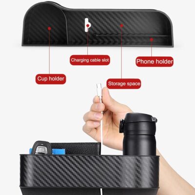 Car Seat Gap Filler Organizer 2 Pack, Multifunctional Auto Console Side Storage Box with Cup Holders & Phone Holder, Premium PU Leather Car Front Seat Organizer for Drinks, Sunglasses, Keys - Image 3
