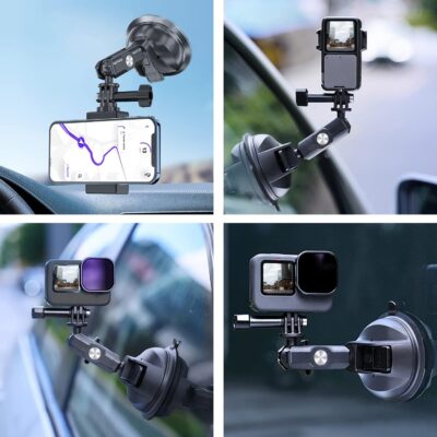 TELESIN Suction Cup Car Mount with Phone Holder, Windshield Window Dashboard Boats Vehicle Attach for DJI Action 6 5 Pro Action 4 3 GoPro Max Mini Hero 13 12 11 10 9 Insta360 X5 X4 X3 Ace Pro Pocket 3 - Image 6