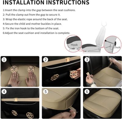 Ultra-Luxury PU Leather Car Seat Protection Cover Car Seat Cover for Most Four-Door Sedan&SUV,Single Seat Cover Without Backrest 1PCS (W 20.8× D 21× T 0.2inch) (3D-Beige) - Image 9