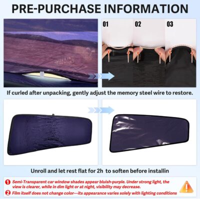 ZATOOTO Tesla Model Y Car Window Shades 4Pack | Clear for Safe Driving | Bluish-Purple for Passenger Comfort | UV Protection | Static Cling Side Window Sun Shade Blocker with Storage Bag | 2020-2024 | - Image 2