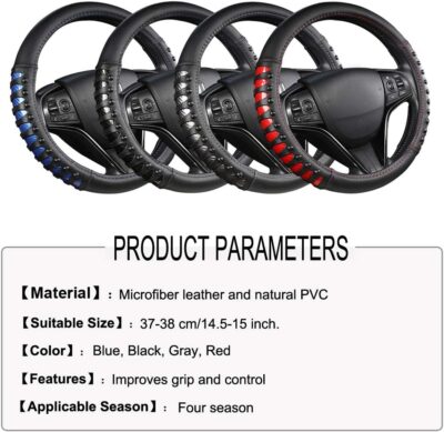 West Llama Microfiber Leather Car Steering Wheel Cover for Men Women,Universal Fit 14.5-15 inch(Leather Nails-Gray+Black-Standard Size) - Image 6