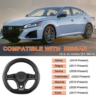 GIANT PANDA D Shape Steering Wheel Cover for Nissan Rogue Kicks - Auto Car Steering Wheel Cover Customized for Nissan Altima Sentra(Black+Black Line-D-Shaped) - Image 2