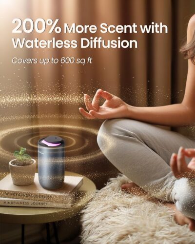 Waterless Diffuser for Essential Oil, Smart Car Air Freshener Diffuser with 3 Mist Grades & 3 LED Light Colors, Auto On/Off, Rechargeable Scent Air Machine - Image 2