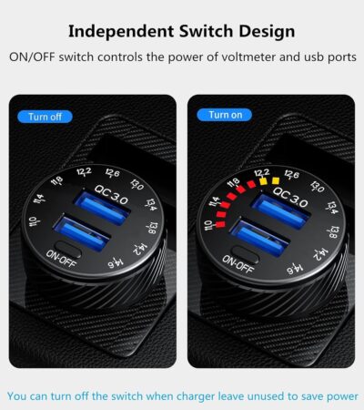 KEWIG Car Charger, 36W Fast Car Charger Adapter, Dual USB Car Fast Charge with Colorful Voltmeter & ON/Off Switch - Image 4