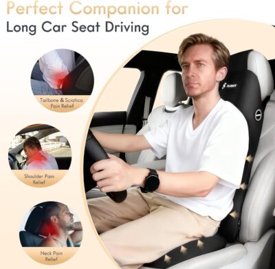 FLORICH Car Seat Cushion and Lumbar Support Headrest Pillow Memory Foam Ergonomic Car Cushion Back Neck Support Pillow Sciatica & Back & Tailbone Pain Relief Cushion for Car Seat Driving, Black - Image 5