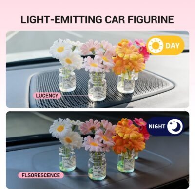 Daisy Car Dashboard Decorations - 4 Pack Mini Floral Accessories for Women - Secure Adhesive & Residue-Free Removable Vases for New Car Gift - Image 4