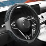 Car Steering Wheel Cover, 15 Inches Anti-Slip Elastic Leather Steering Wheel Protector for Women Men, Breathable Wheel Wrap Cover Interior Decoration for Cars Trucks SUVs (Gray)