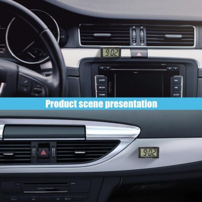 Small Electronic Dashboard Car Time Clock Self-Adhesive Mini Car Electronic Clock, Simple Car Accessories LCD Screen Home Digital Display Clock with Stand for Car, Office (Black) - Image 5