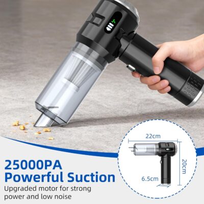 Sycoodeal Handheld Car Vacuum Cleaner, 25000PA Strong Cyclonic Suction Portable Mini Vacuum Cordless with Digital Display Lightweight Handheld for Pet Hair, Car, Home, Office, Kitchen(Silver) - Image 3