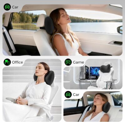 BEBAS Breathable Memory Foam Car Neck Pillow for Driving-Ergonomic Headrest with Superior Neck Support, Universal Fit for Cars,SUVs,Tesla,Toyota & Office Chair-Removable Washable Cover (Black, 1-Pack) - Image 5