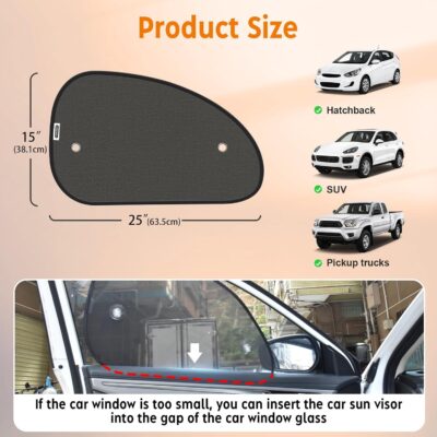 2026 New Upgrade Car Window Shades for Side Window 25"X15"(2 Pack),Car Window Shade for Baby Suction Cup,Sun Shade Side Window Can Blocks 99.98% UVR - Image 2