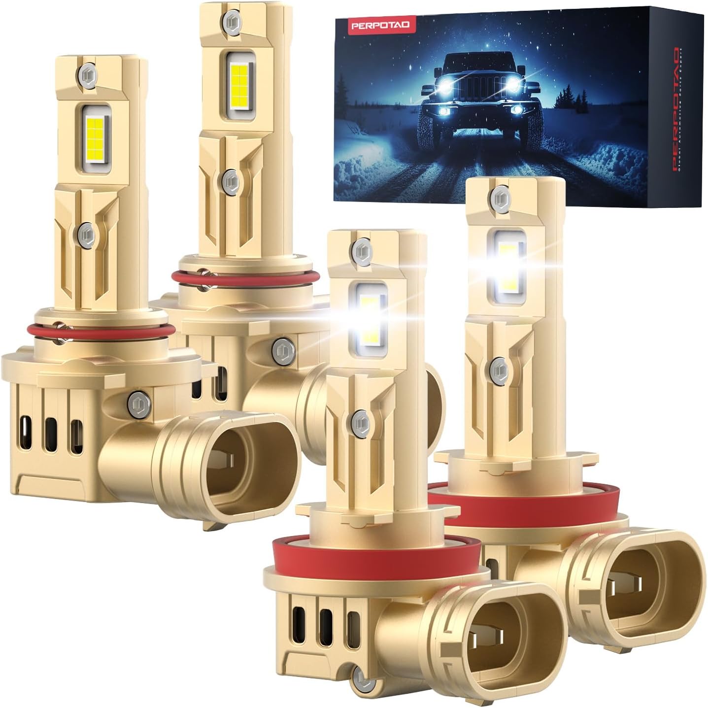 71i32CLuUL._AC_SL1500_.jpg 9005/HB3 H11/H8/H9 Head Light Bulbs Combo, 70000LM 800% Brighter, 60000H Lifespan, 6000K White, 1:1 Mini Size, IP68 Waterproof, Plug & Play, 4-Pack - Image 1