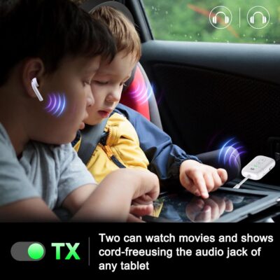 Premium Airplane Bluetooth 5.4 Transmitter Adapter, for 2 AirPods/Headphones,2 in 1 Transmitter Receiver with aptX Low Latency,Wireless Adapter for Flight,TV,Gym,Tablets Car Stereo - Image 4