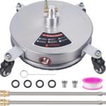Biswing 14" Pressure Washer Surface Cleaner with 4 Wheels, Stainless Steel Power Washer Accessory for Driveways Sidewalks Patios Cleaning, 1/4" Quick Connector, 2 Extension Wand Attachments, 4000 PSI