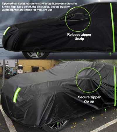 Custom Fit for Jeep Compass Car Cover 2007-2025 Compact SUV Covers 100% Waterproof with Zipper Door & Side Mirror Pockets All Weather Snowproof Rain Hail UV Protection Outdoor Full Cover - Image 6