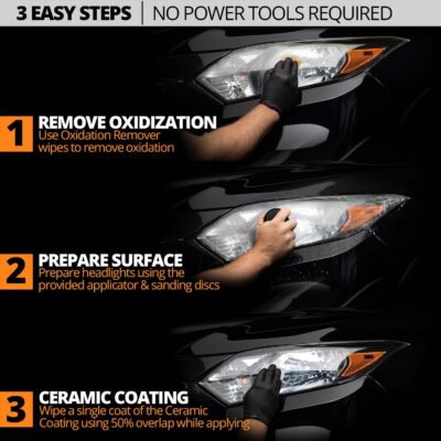 CERAKOTE® Ceramic Headlight Restoration Kit – Guaranteed To Last As Long As You Own Your Vehicle – Brings Headlights Back to Like New Condition - No Power Tools Required - 10 Wipe Kit - Image 4