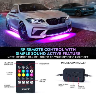 Xprite Double Row RGB LED Car Underglow Bluetooth Lights Strip, 4 PCS Underbody Neon Cars Exterior Glow Light Kit w/APP Control & Wireless Remote, Universal for Vehicles SUV Trucks Pickups Vans - Image 3
