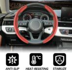 2pcs Universal Fit Carbon Fiber Steering Wheel Cover, Anti-Skid Steering Wheel Cover/Segmented Steering Wheel Protector/Car Interior Accessories (red) - Image 4