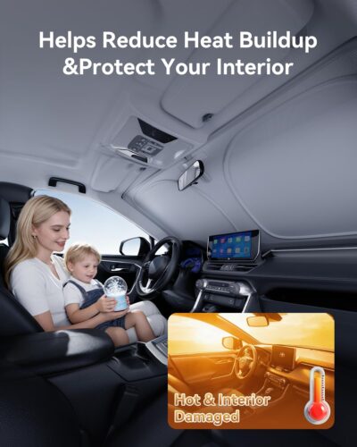 helloleiboo Graphene Car Windshield Sun Shade Car Sun Shade for Windshield with Heat Absorption Coating Foldable Design with UV Protection to Keep Your Car Interior Cooler Silver (Large-61 × 32 in) - Image 5