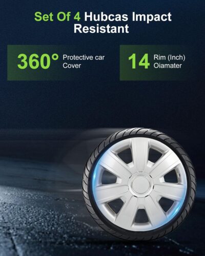 SCITOO Long-Lasting 14" Silver Hubcaps, fits Multiple Models, Stylish & Rust-Resistant, 14 inch Hub Caps Set of 4 Wheel Covers with Universal Snap-On Retention Rings - Image 3