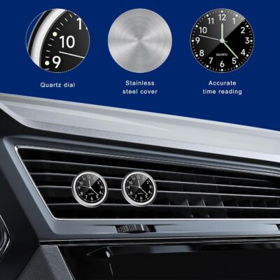 2PCS Stick on Dashboard Car Clock, Mini Luminous Automotive Vent Clip Quartz Clocks, Alloy Waterproof Analog Clock Watch Universal for Car Boat Bike Home, Interior Car Accessories (Black+Black) - Image 4
