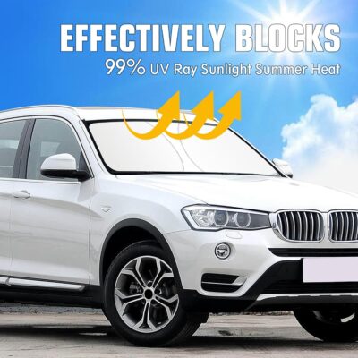 Windshield Sun Shade for BMW X3 2011-2017, Foldable Sun Visor Protector with Storage Bag, 2-Layers Car Sunshade Front Window Shade UV Protection - Image 2