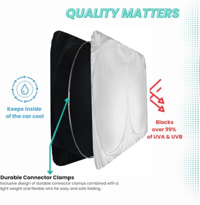 Windshield Sun Shade - Certified 99.87% UVB & 99.02% UVA Protection Car Sun Shade. Award Winning Sunshade for Car Windshield with Patented Technology. Size L 63"x35" Car Window Shades by Kinder Fluff - Image 10