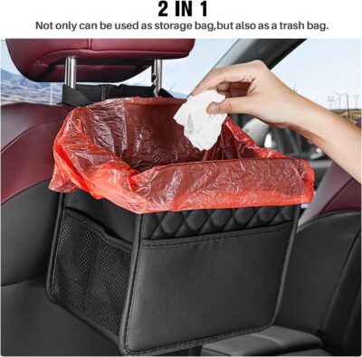 LXUNYI Car Organizer Back Seat, Waterproof Pu Leather Car Seat Storage Bag Foldable Universal Hanging Seatback Organizer for Kids & Adults Travel road Trip Essentials - Image 6