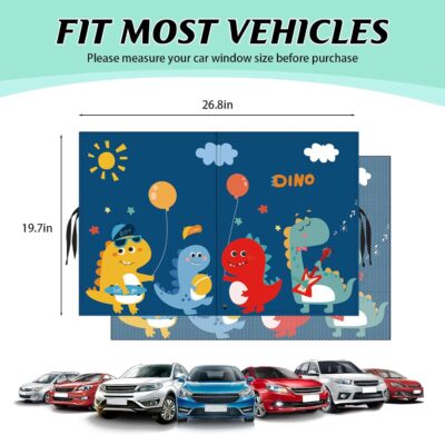 Car Window Shade for Baby, 2 Pack Magnetic Double Layer Cute Dinosaurs Car Sun Shade Side Window, Adjustable Privacy Blackout/See-Through Window Curtains for Baby Kids UV Protection - Image 6