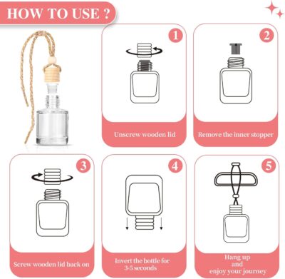 6 Pack Car Air Freshener, Long Lasting Natural Essential Oil Fragrance Diffuser - Pink Sparkle Champagne, Moonlit Gardenia & Nocturne Rose, Hanging Female Perfume Car Accessories Decor Gift - Image 8