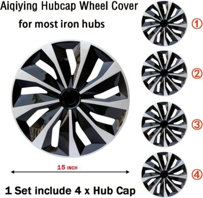 Hubcap Wheel Covers Replacement Size R15 Hub Caps Universal-Fit Steel Wheel Rims Cover ABS Tire Cap for Most Cars Trucks Sedans SUV -Set of 4（15-inch，Silver-Black） - Image 9