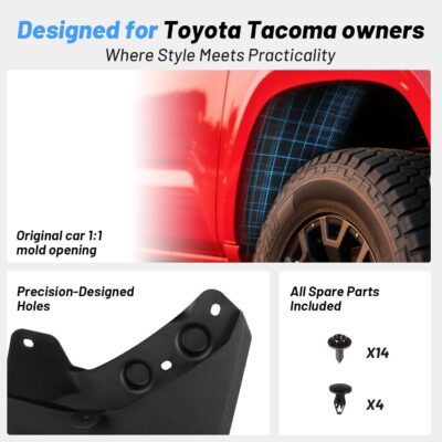 4PCS Mud Flaps Fit for 2024 2025 2026 Toyota Tacoma, Front & Rear Splash Guards, Custom Fit Mud Guards, No-Drill Installation, All-Weather Protection, Tacoma Accessories - Image 6