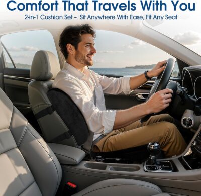 CloudBliss Lumbar Support Pillow & Seat Cushion Set for Office Chair, Desk Chair, Wheelchair & Car – Memory Foam Back Support, Ergonomic Chair Cushions, Sciatica Pain Relief, Home Essentials, Black - Image 3