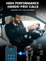 FM Transmitter for Car Bluetooth 5.3, [All-Metal] PD 30W & QC3.0 18W Fast Car Charger, Wireless FM Radio Kit Bluetooth Car Adapter, Noise Cancelling Hands-Free Call, Blue Light - Black - Image 6